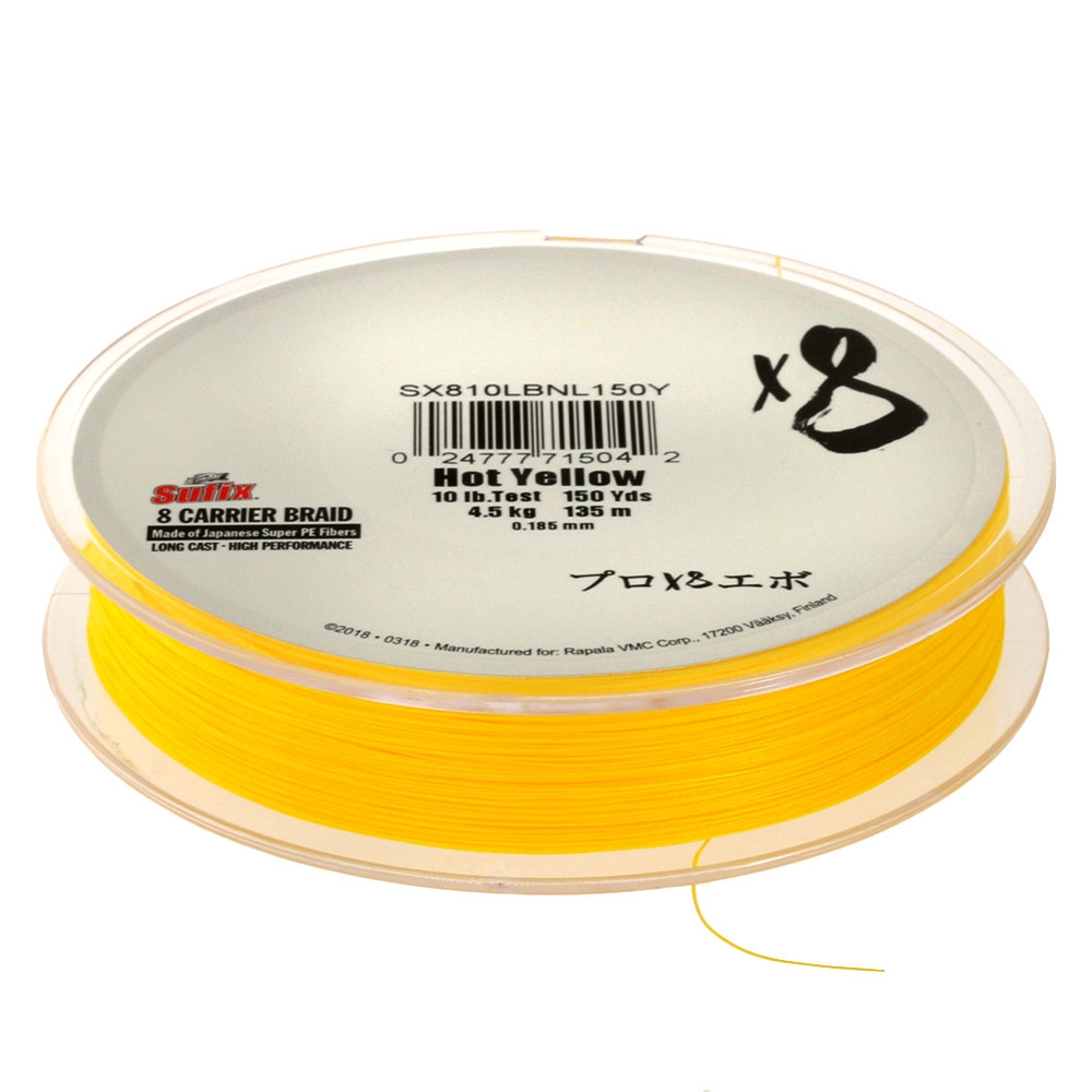 Sufix X8 8 Carrier Braid Neon Yellow 150yd 10lb