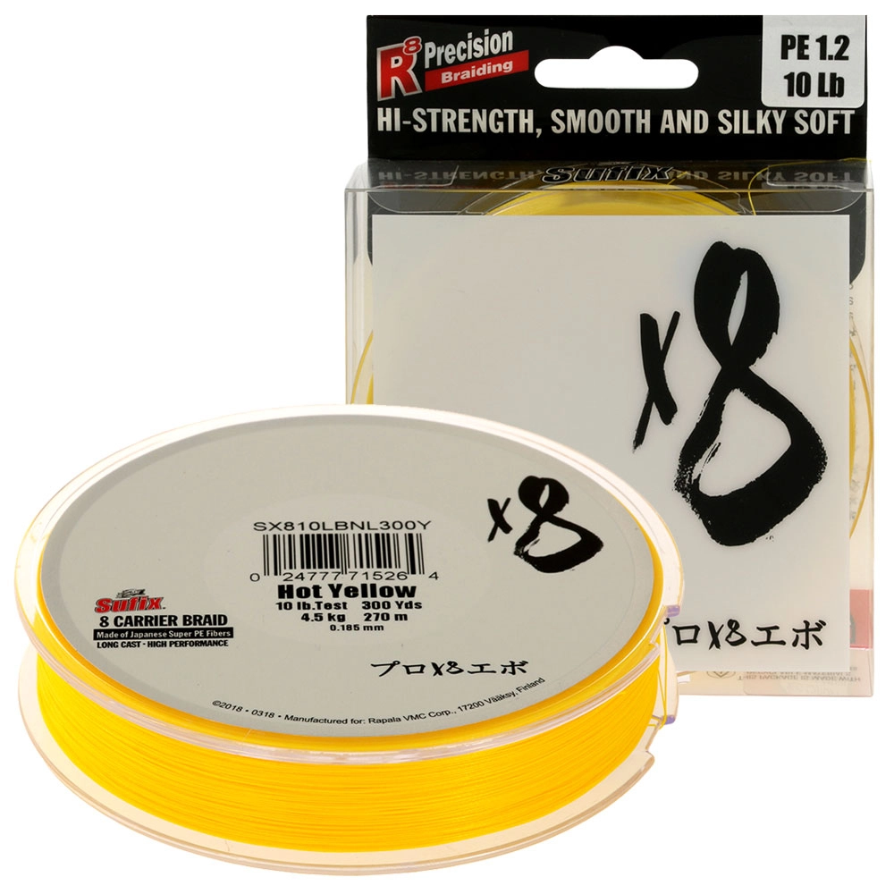 Sufix X8 8 Carrier Braid Neon Yellow 300yd 10lb Sufix X8 8 Carrier Braid Neon Yellow 300yd 10lb