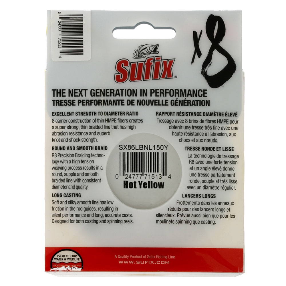 Sufix X8 8 Carrier Braid Neon Yellow 300yd 10lb