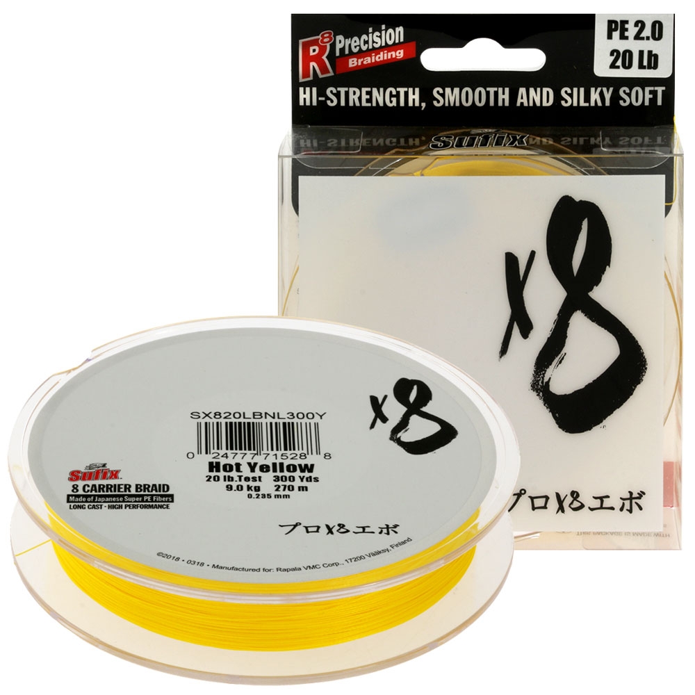 Sufix X8 8 Carrier Braid Neon Yellow 300yd 20lb