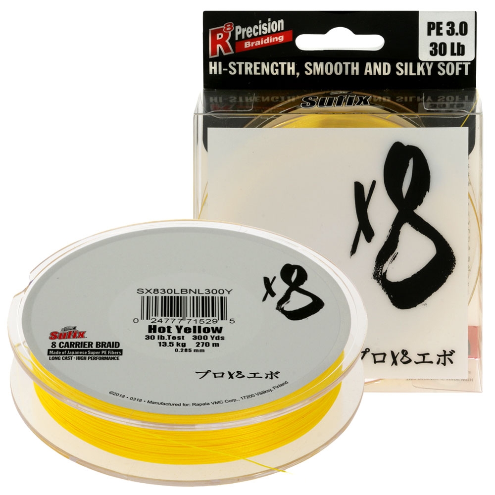 Sufix X8 8 Carrier Braid Neon Yellow 300yd 30lb