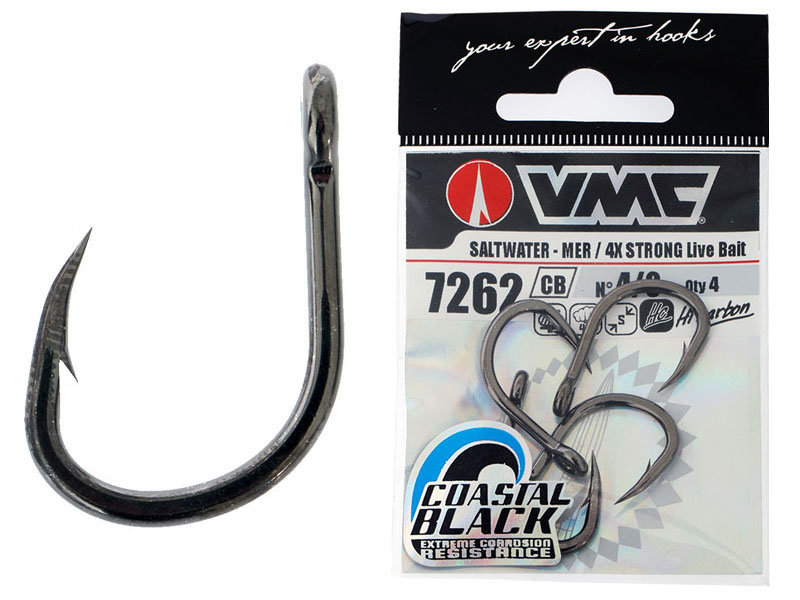 VMC 7262CB HD Live Bait Hook Coastal Black Finish 4/0 Qty 4