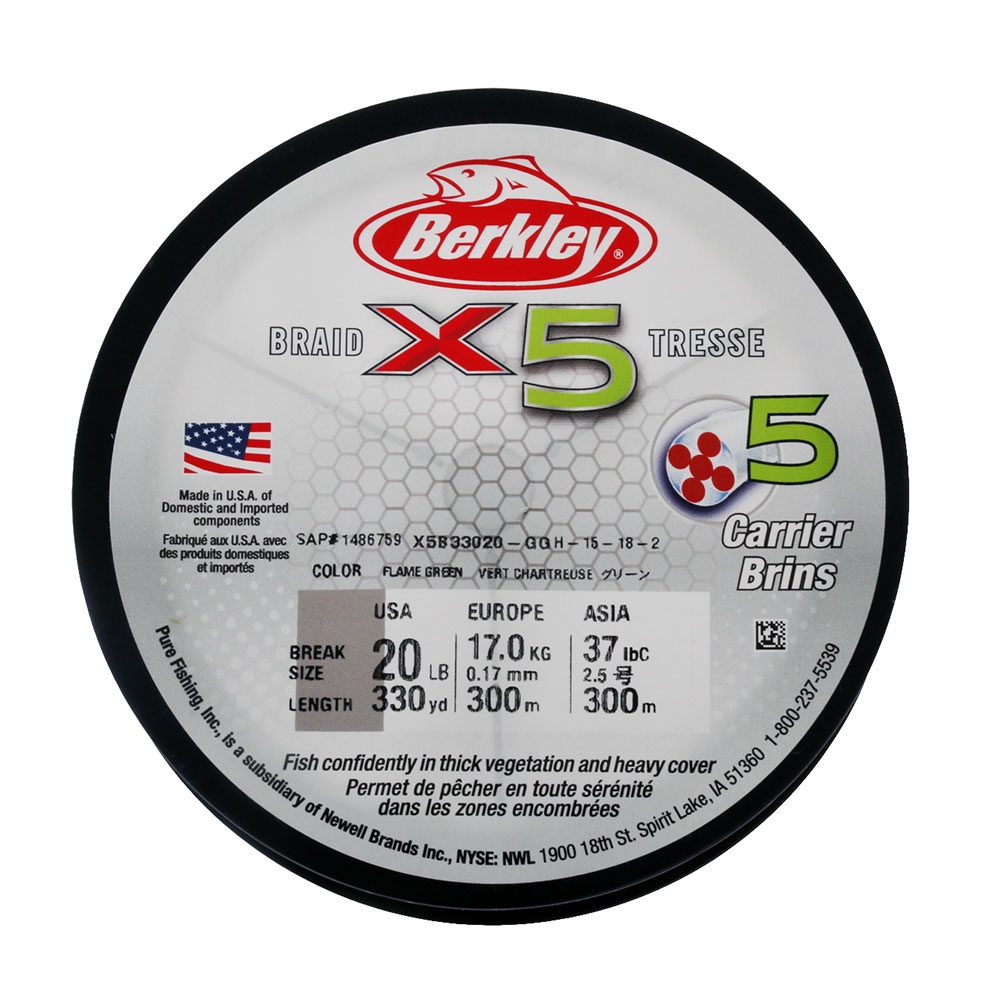 Berkley X5 Braid Flame Green 330yd 20lb 0.17mm