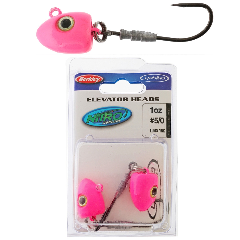 Berkley Nitro Elevator Jig Heads 5/0 1oz 28g Lumo Pink Qty 2