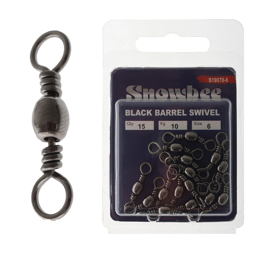 Snowbee Black Barrel Swivels Size 6 10kg Qty 15 Snowbee Black Barrel Swivels Size 6 10kg Qty 15