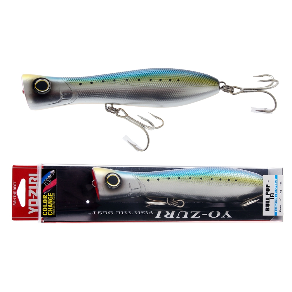 Yo-Zuri Bull Pop Floating Popper Lure 200mm Chrome Sardine