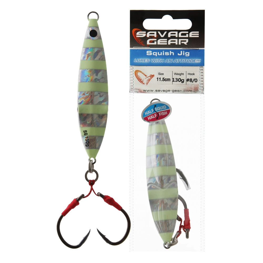 Savage Gear Squish Slow Pitch Jig Zebra Glow 11.5cm 130g Silver