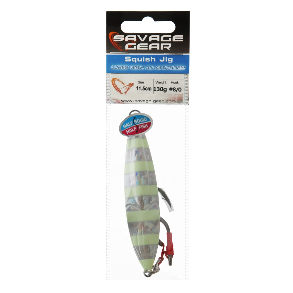 Savage Gear Squish Slow Pitch Jig Zebra Glow 11.5cm 130g Silver