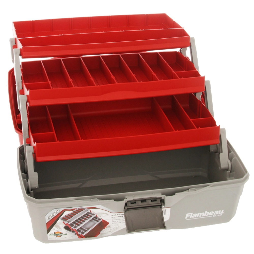 flambeau tackle box 6383tb Outdoors 6383 3-Tray Box, 32 Compartments, Red and Gray tray features up to 37 compartments and two clear lid covers on top tray that keep small items from moving around inside box Flambeau Outdoors 6383tb 3-tray -