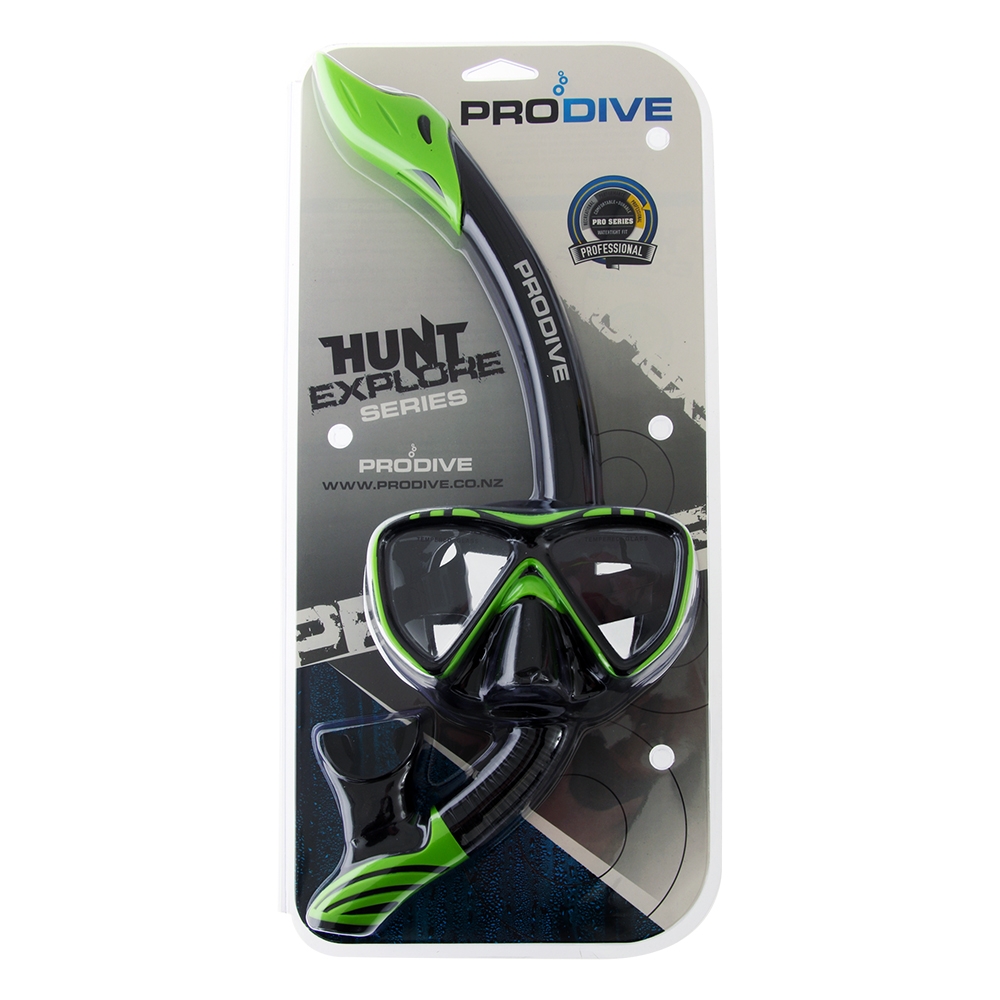 Pro-Dive Twin Lens Premium Silicone Dive Mask and Snorkel Set Green/Black