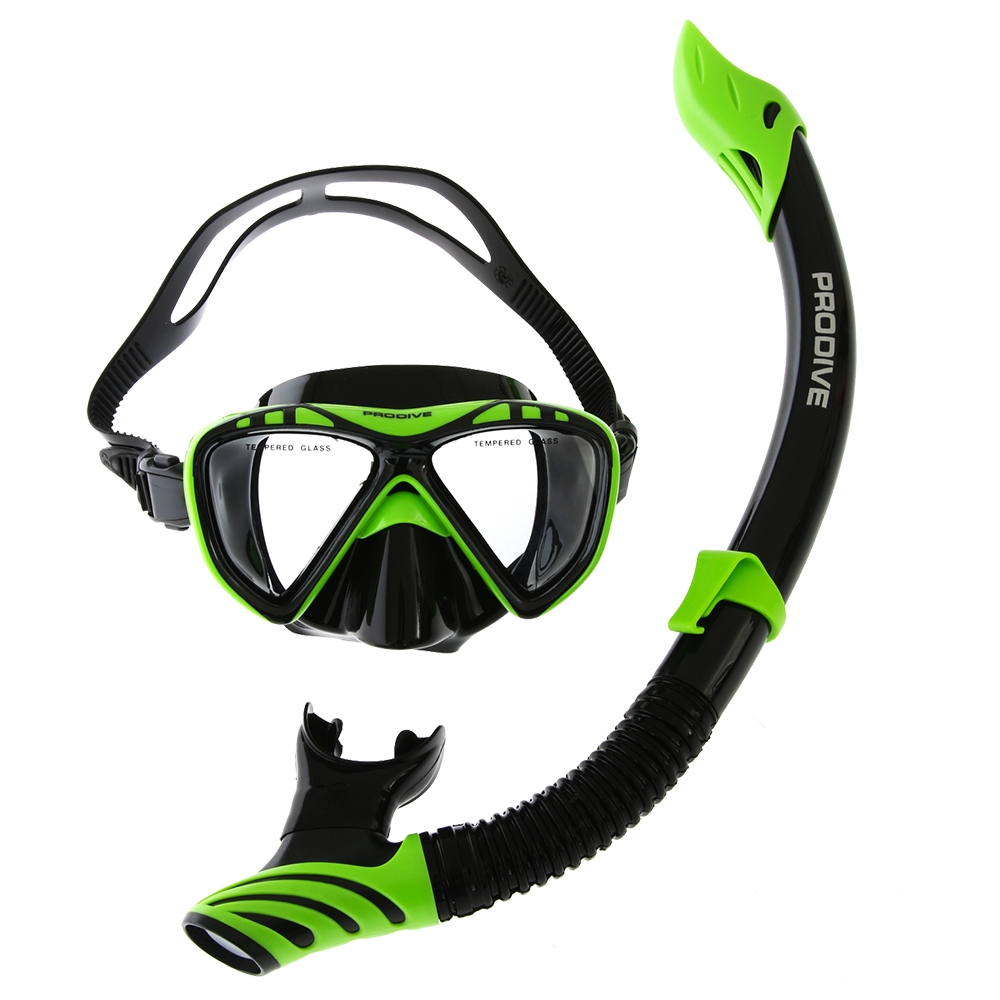 Pro-Dive Twin Lens Premium Silicone Dive Mask and Snorkel Set Green/Black