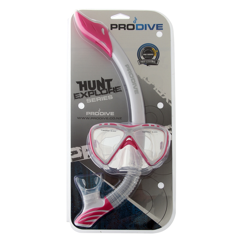 Pro-Dive Twin Lens Premium Silicone Dive Mask and Snorkel Set Pink/White