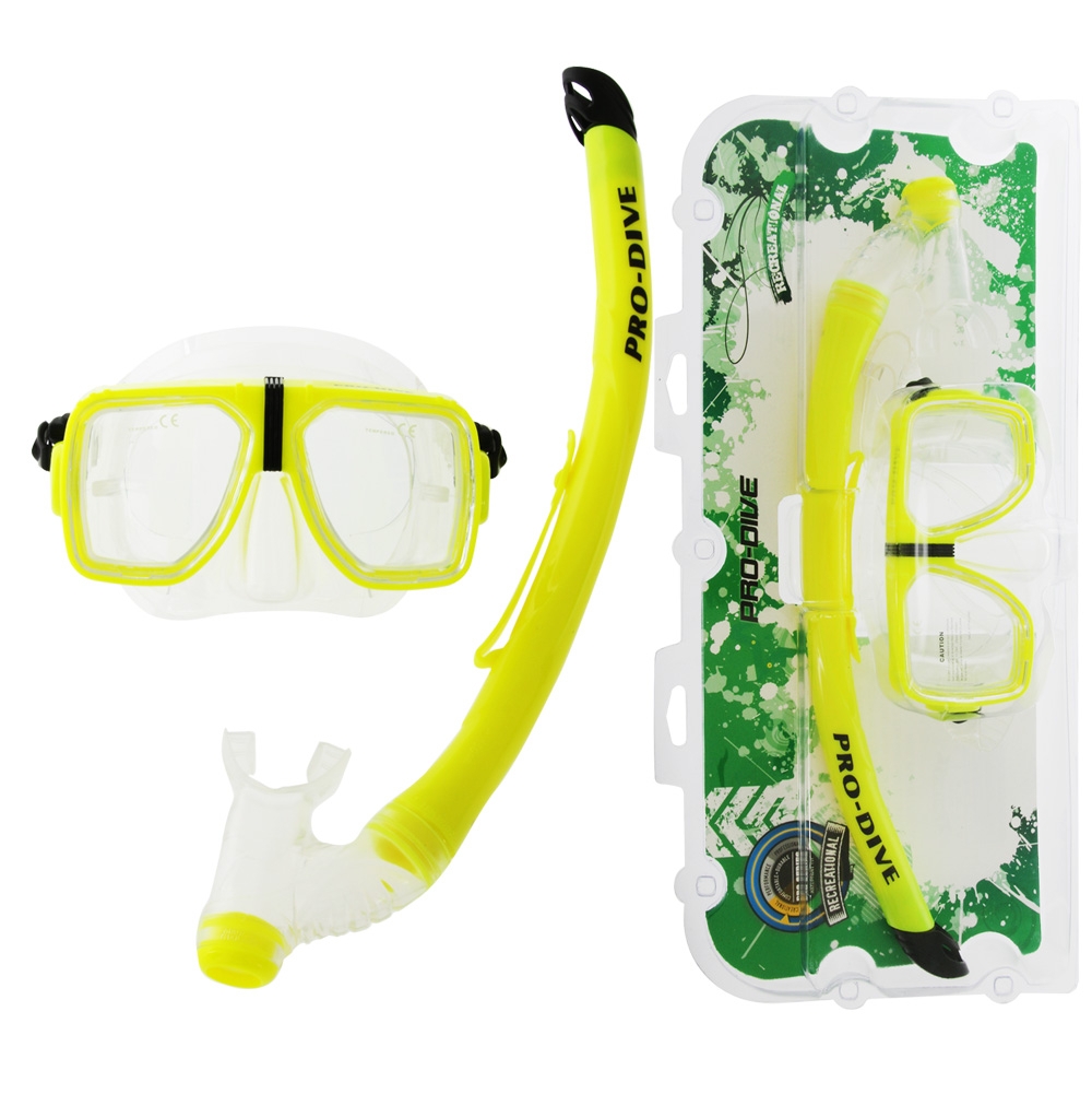 Pro-Dive Twin Lens Silitex Dive Mask and Snorkel Set Yellow