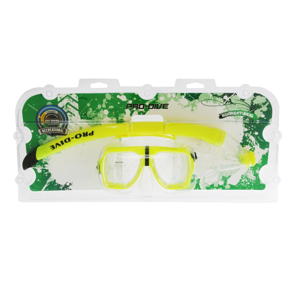 Pro-Dive Twin Lens Silitex Dive Mask and Snorkel Set Yellow