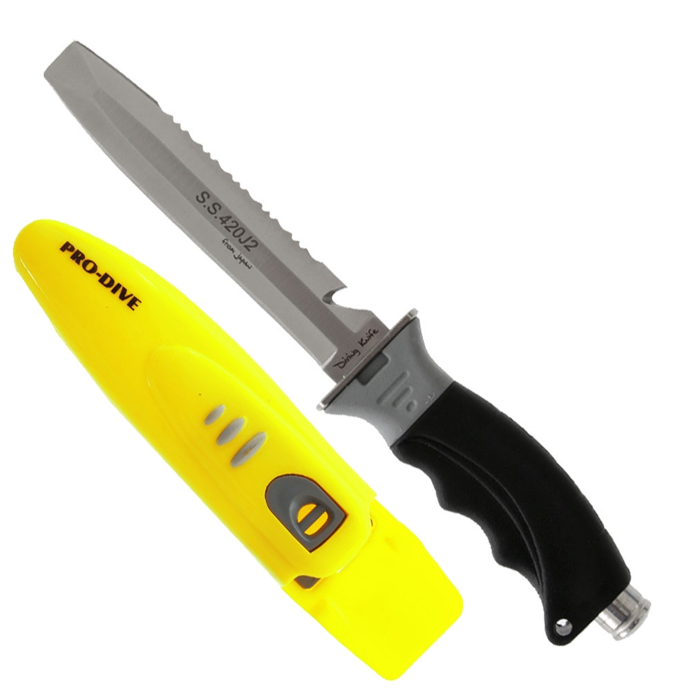 Pro-Dive Buddy Chisel Tip Paua Knife Yellow 13.6cm
