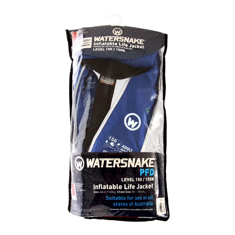 Watersnake Level 150 Manual Inflatable PFD Life Jacket Adult Blue