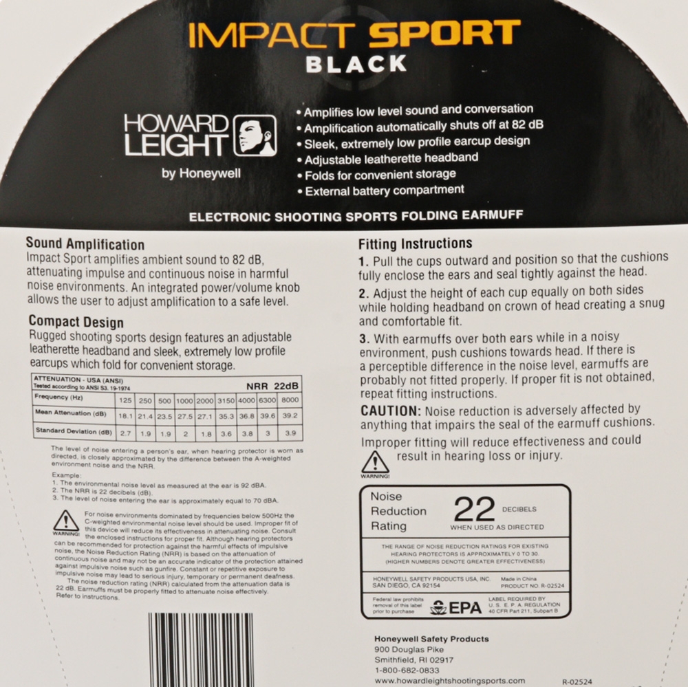 Howard Leight Impact Sport Earmuffs - Black