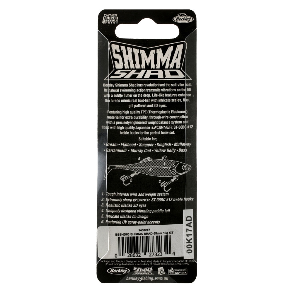 Berkley Shimma Shad Vibe Soft Bait Lure 65mm 10g