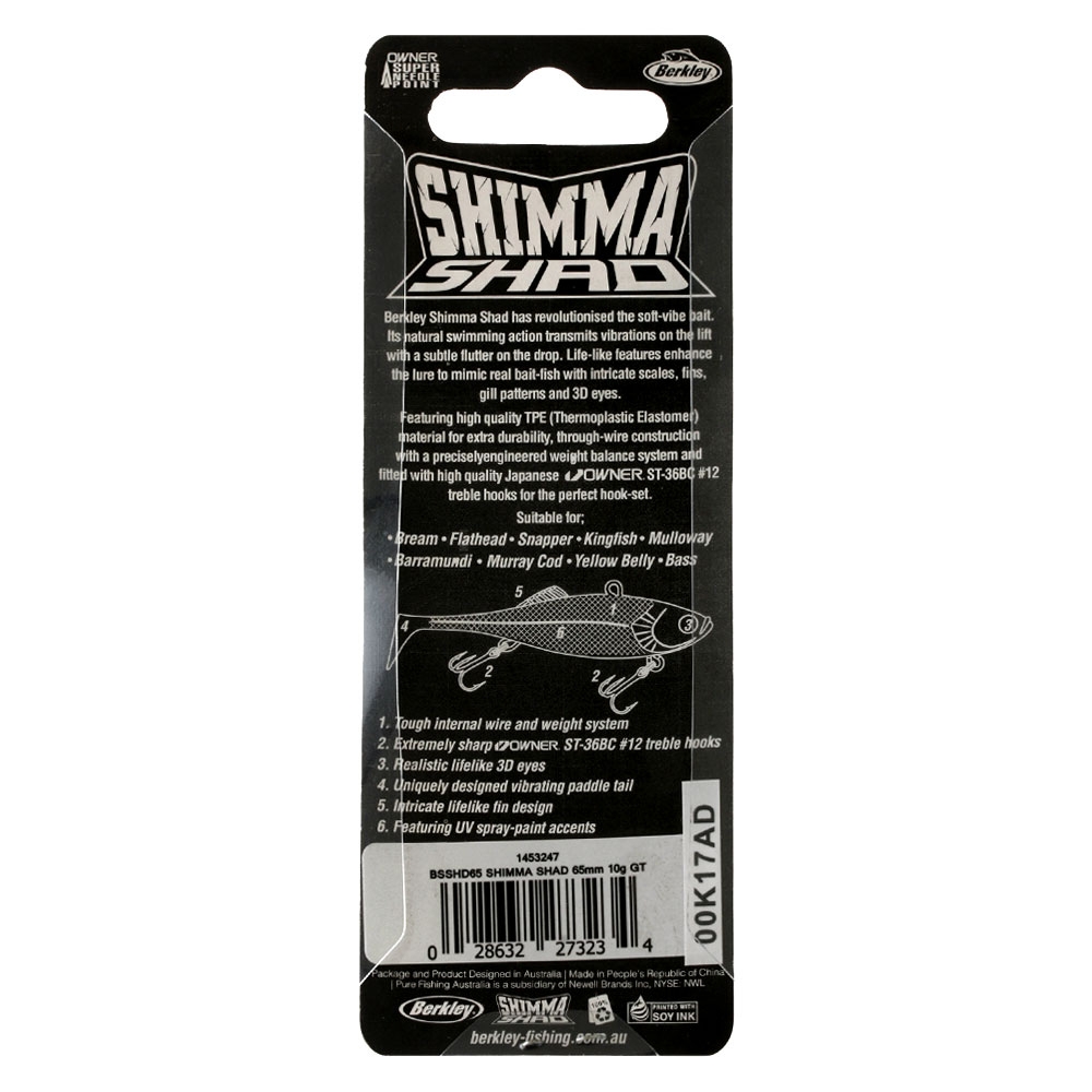 Berkley Shimma Shad Vibe Soft Bait Lure 65mm 10g Lime Burner