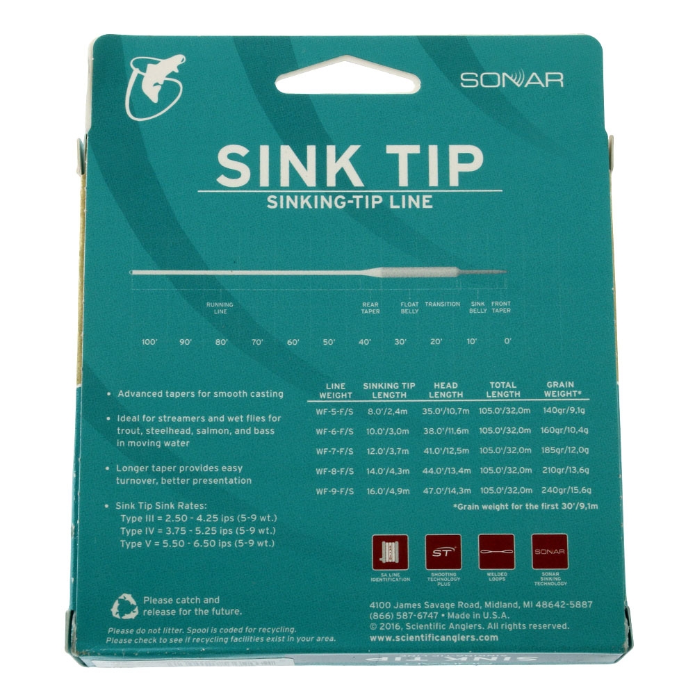 Scientific Anglers Sonar Sink Tip Fly Line Type 3 WF5F/S Sand Dark Green