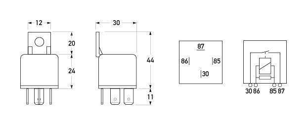 Hella Marine Normally Open Mini Relay 24V 4-Pin 20A