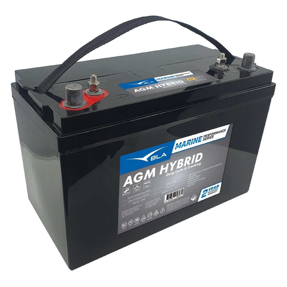 BLA Marine Performance AGM Hybrid Deep Cycle and Cranking Battery 12V 120Ah 840MCA