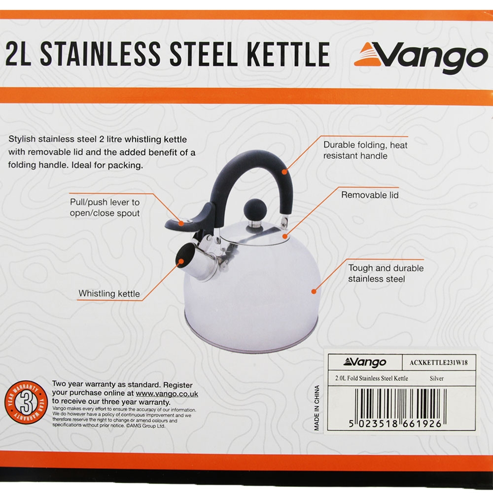 Vango Stainless Steel Kettle with Folding Handle 2L