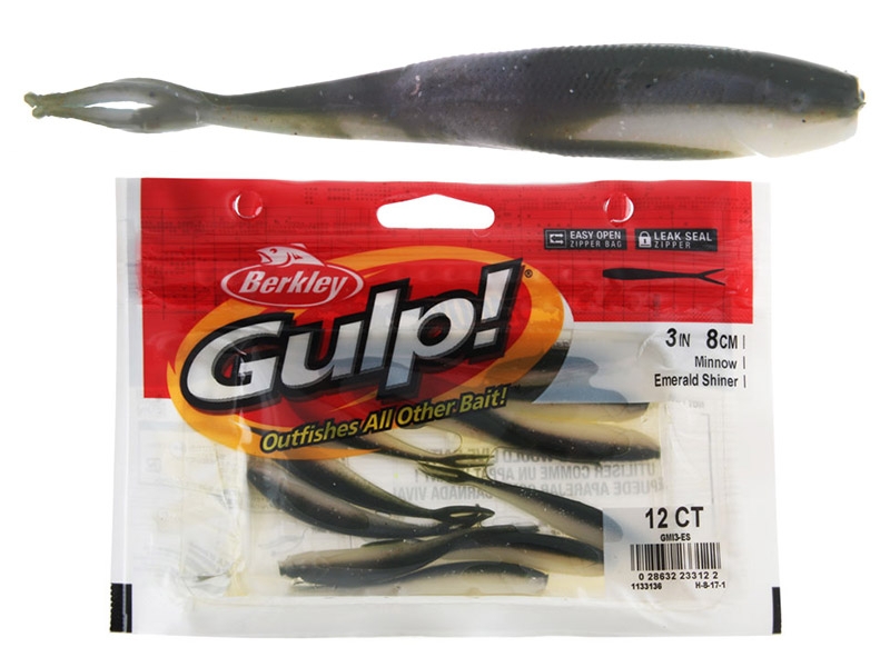 Berkley Gulp Minnow Micro Soft Bait 8cm Emerald Shiner Qty 12