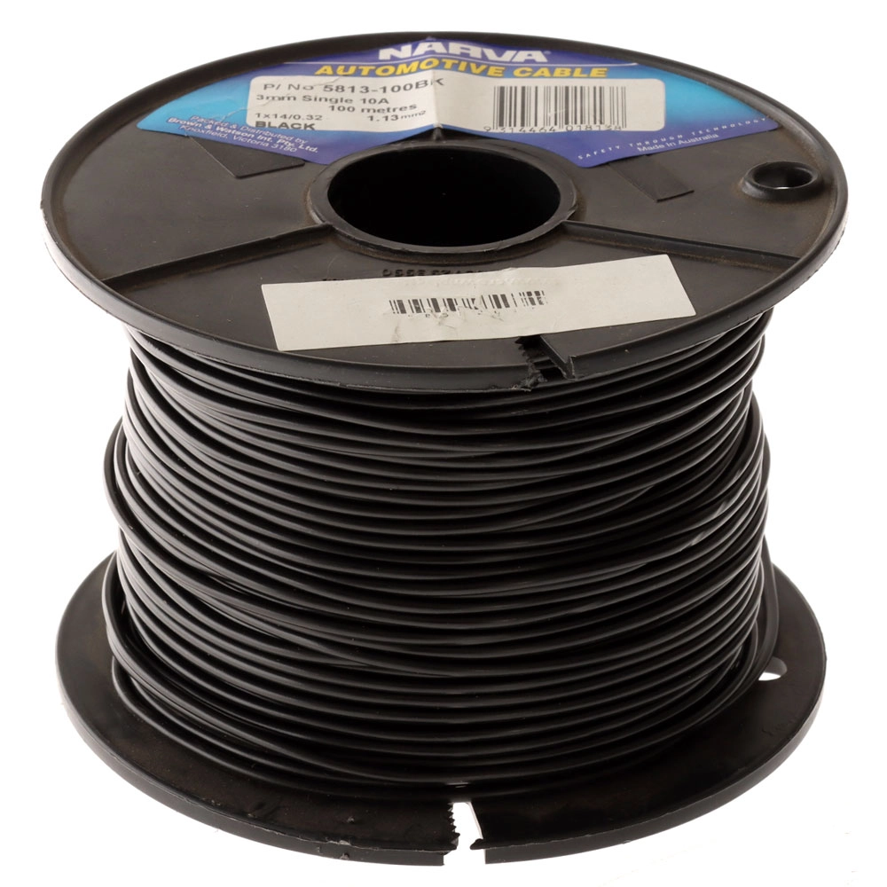 NARVA Single Core 10A Wiring Cable 3mm Black - Per Metre