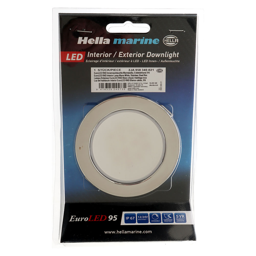 Hella Marine EuroLED 95 Gen 2 Round Downlight Warm White - Stainless Steel Rim 420lm 12/24V