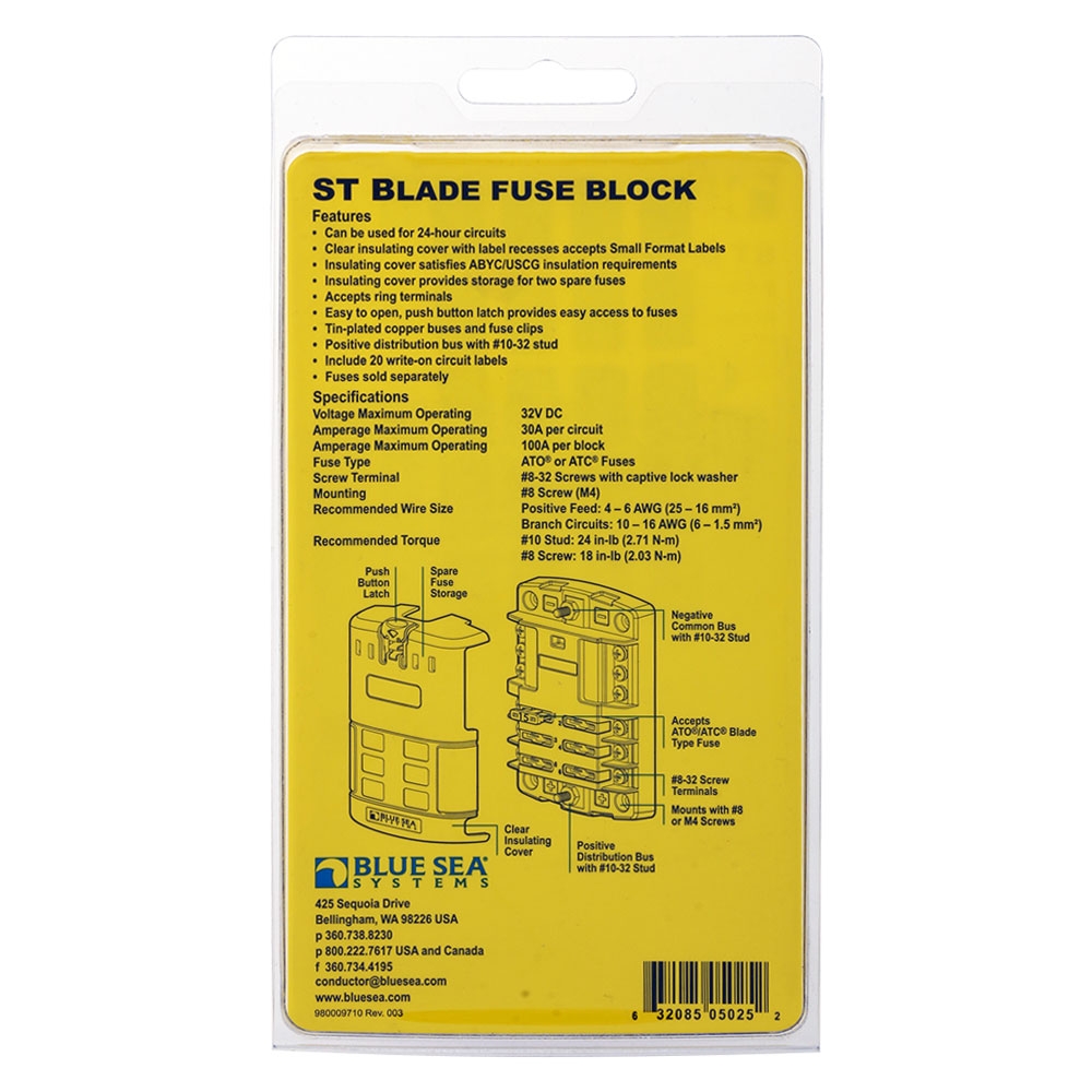 Blue Sea ST Blade Fuse Block - 6 Circuits with Negative Bus and Cover