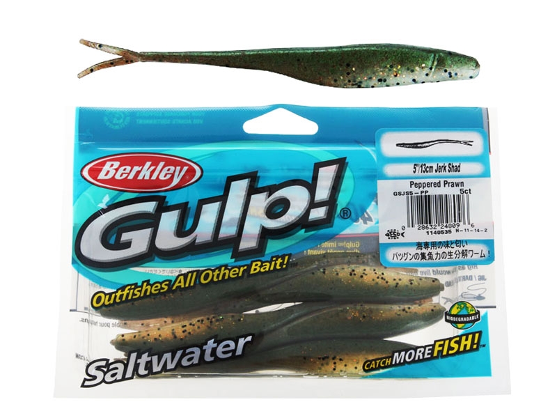 Berkley Gulp Jerk Shad Soft Bait 13cm Peppered Prawn