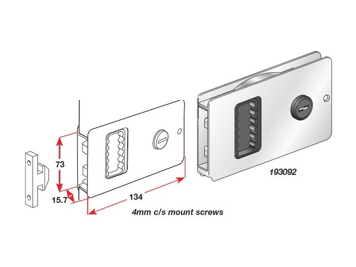 Southco Flush Sliding Or Bi-Fold Door Lock - Clear Anodised Aluminium