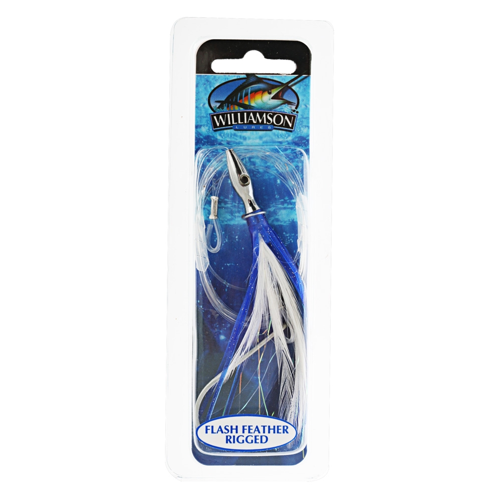 Williamson Flash Feather Rigged Tuna Lure 4in Blue White