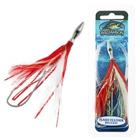 Williamson Flash Feather Rigged Tuna Lure 4in Red White Thumbnail Williamson Flash Feather Rigged Tuna Lure 4in Red White