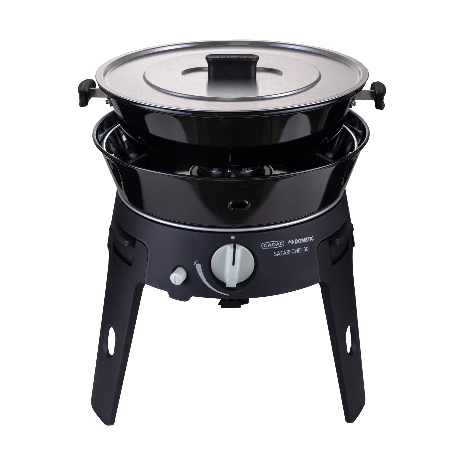 Dometic Cadac Safari Chef 30 HP Portable Gas BBQ and Cooker with Grill Plate and Pot Stand