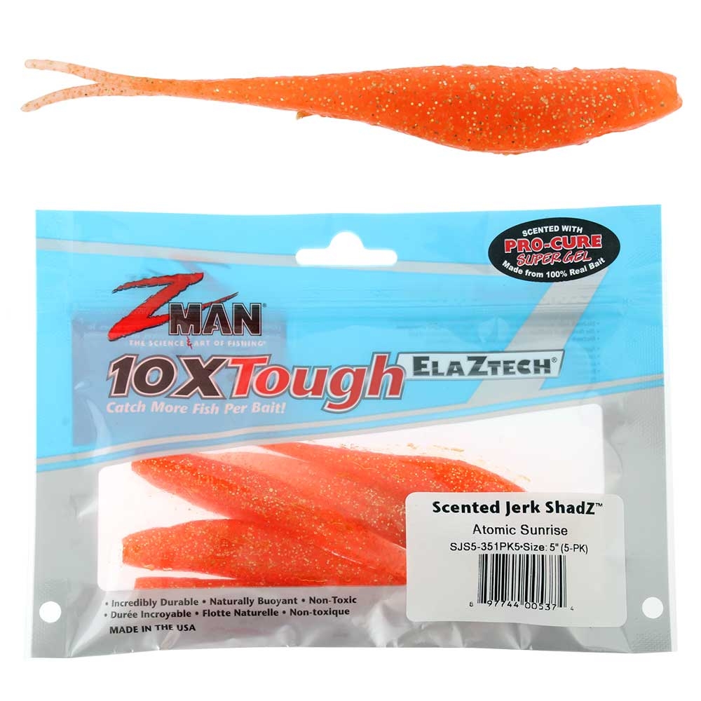 Z-Man Jerk ShadZ Scented Soft Bait 5in / 12.7cm Qty 5 Atomic Sunrise