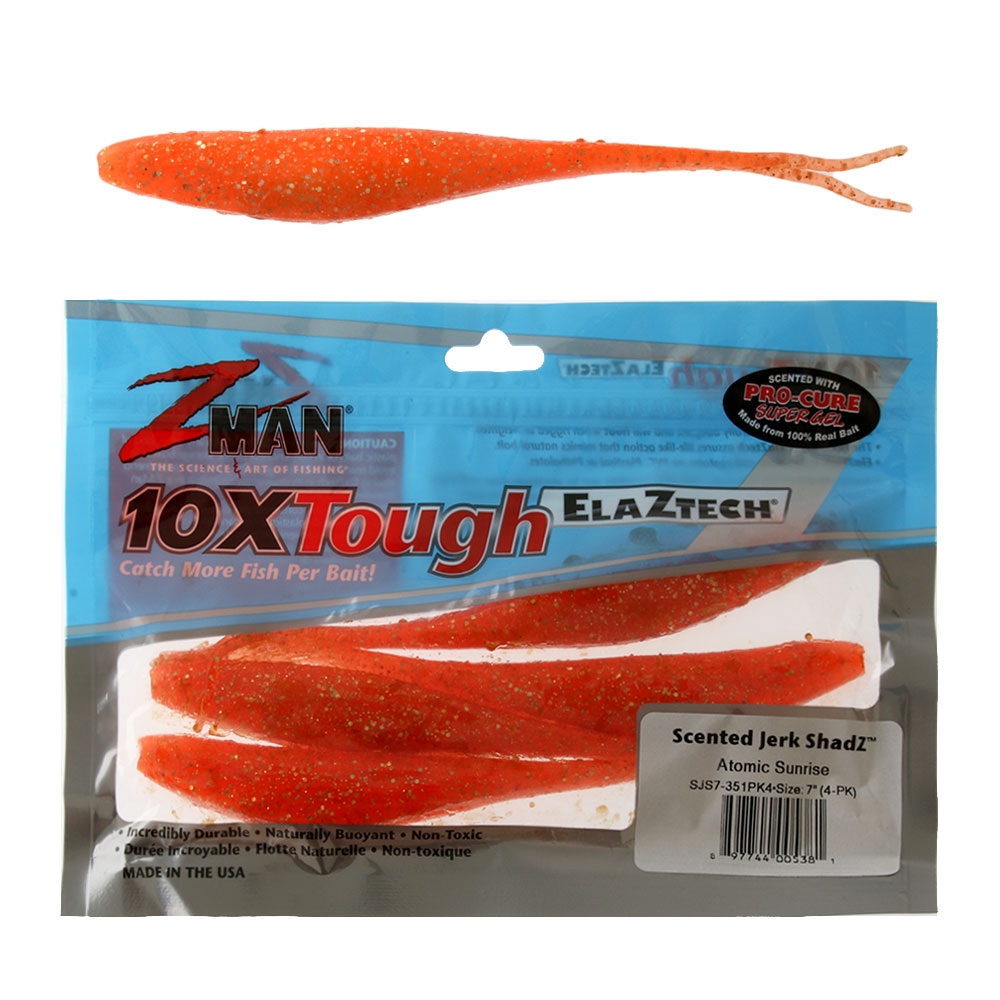 Z-Man Jerk ShadZ Scented Soft Bait 17cm Qty 4 Atomic Sunrise