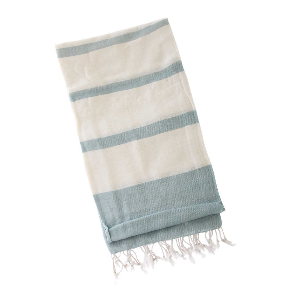 Black Shag Turkish Hand-loomed Flat-Weave Cotton Beach Towel - Turkish Blue