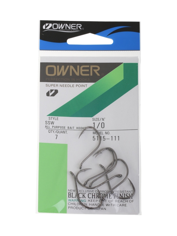 Owner SSW Super Needle Point Octopus Bait Hooks Size 1/0 Qty 7