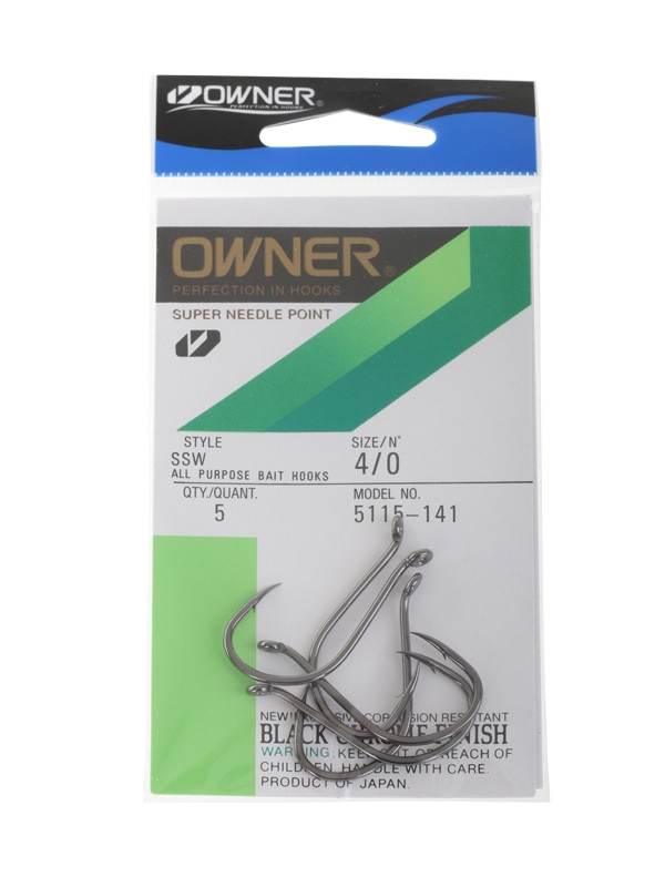 Owner SSW Super Needle Point Octopus Bait Hooks Size 4/0 Qty 5