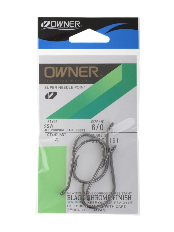 Owner SSW Super Needle Point Octopus Bait Hooks Size 6/0 Qty 4
