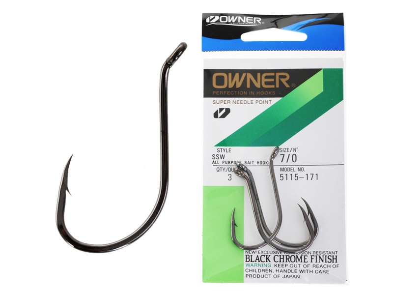 Owner SSW Super Needle Point Octopus Bait Hooks Size 7/0 Qty 3