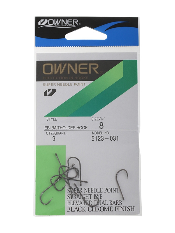 Owner Ebi Baitholder Hooks Black 8 Qty 9