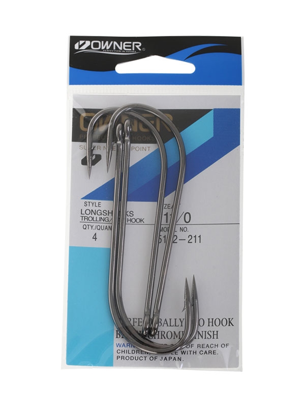 Owner Light Gauge Long Shank Game/Trolling Hooks 11/0 Qty 4