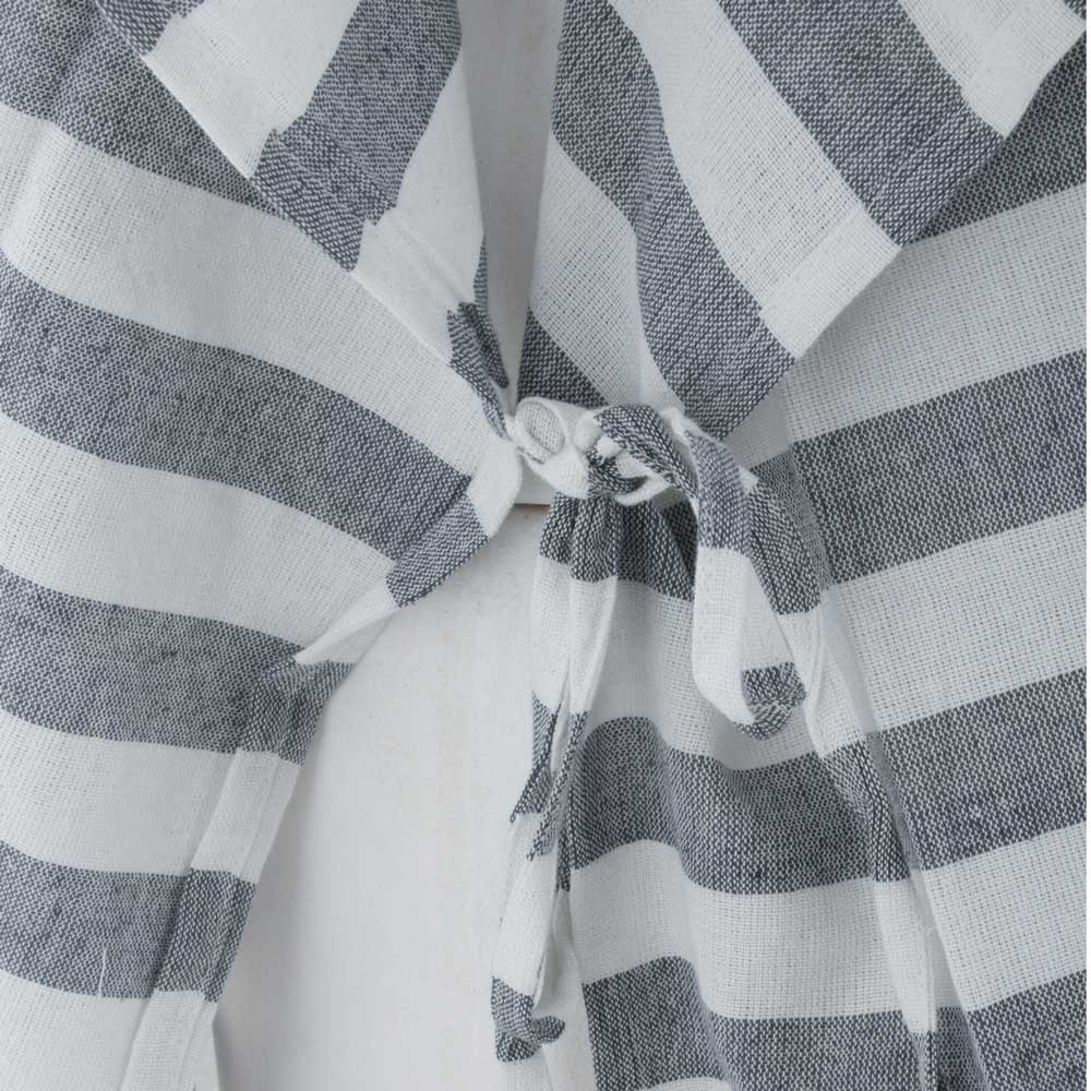 Black Shag Hand-loomed Cotton Beach Fouta Poncho - Grey