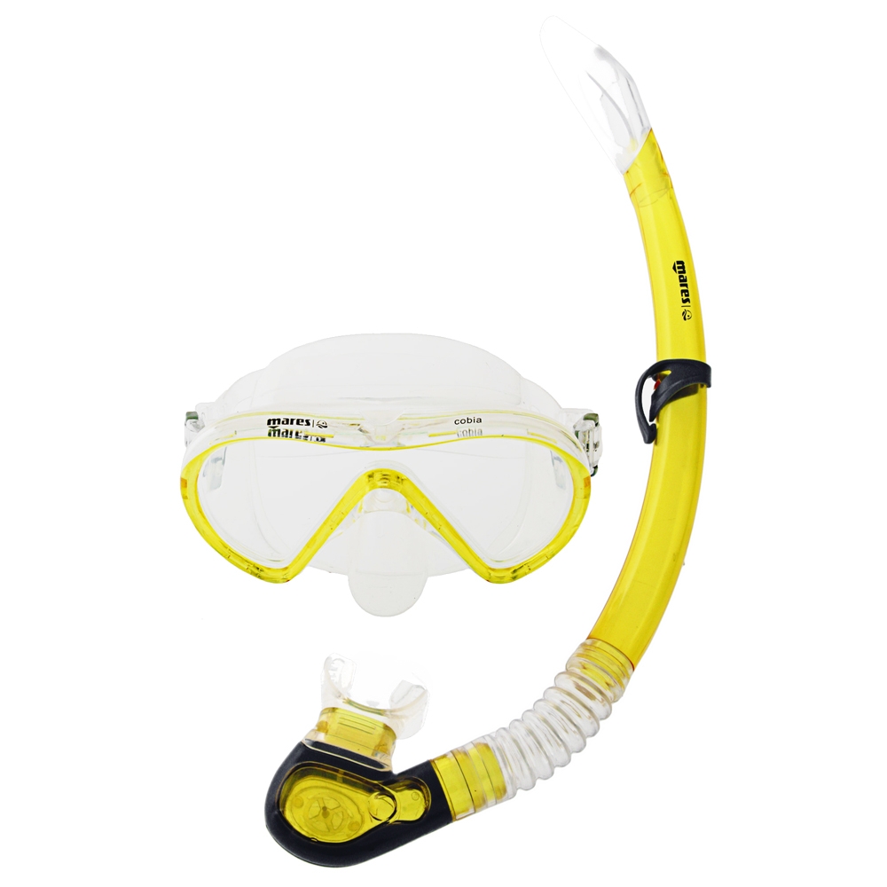 Mares Cobia and Fluida Adult Dive Mask Snorkel and Fins Set Yellow XL / US11-12