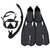 Mares Cobia and Fluida Adult Dive Mask Snorkel and Fins Set Black S / US5-6.5