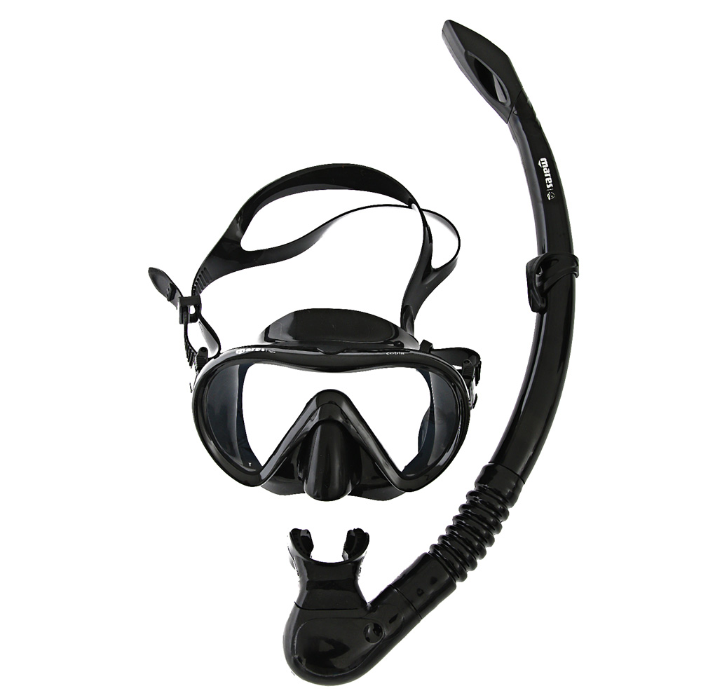 Mares Cobia and Fluida Adult Dive Mask Snorkel and Fins Set Black