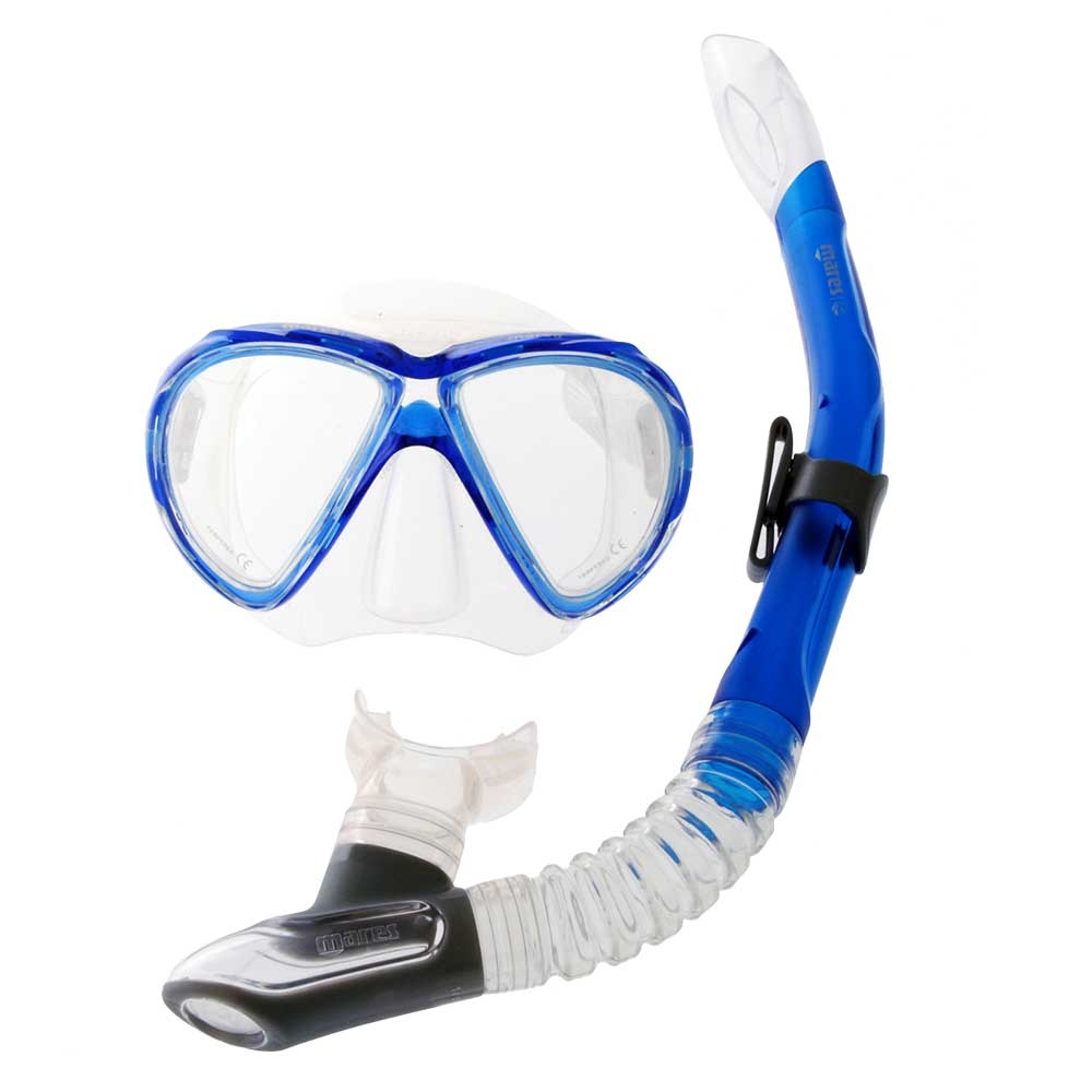 Mares Marlin and Volo Adult Dive Mask Snorkel and Fins Set Blue M/L